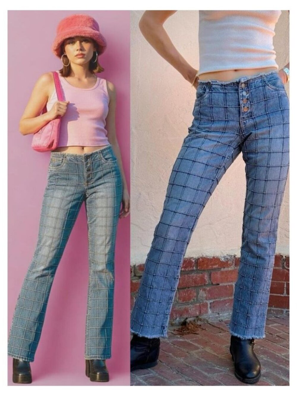 RALPH LAUREN Vintage Low Rise Grid Stitch Flare Jeans Size 2 Raw Hem